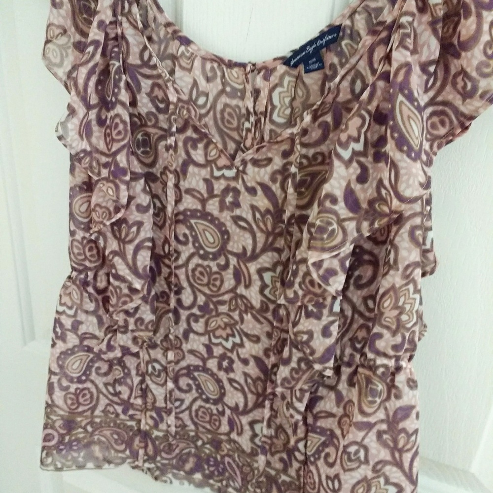 DONATING 8/1 Sheer ruffled paisley print top - Picture 2 of 7